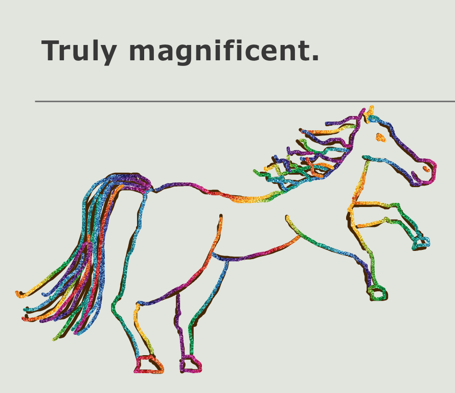 A crudely drawn rainbow horse